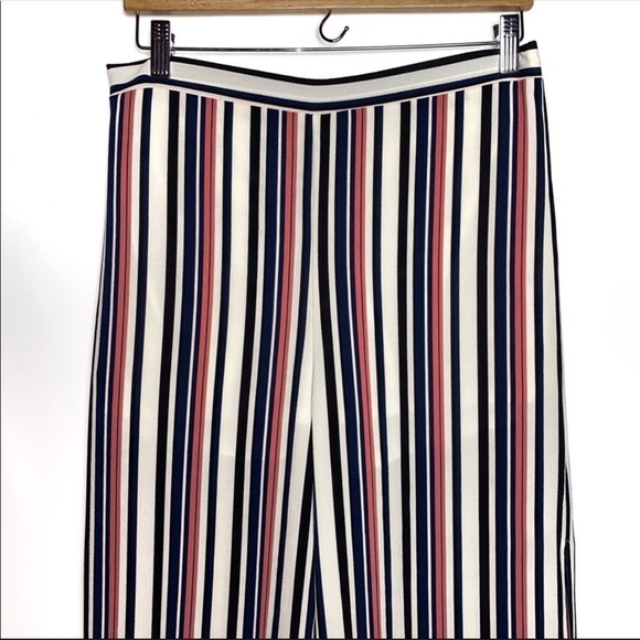 Aqua striped cropped wide leg high rise w/ side slit leg pull on pants - Picture 6 of 9